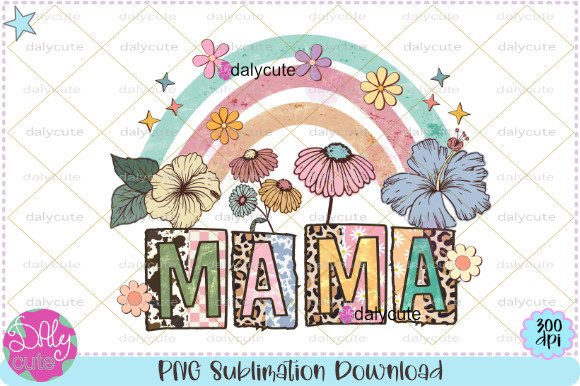 Download Mama Retro Rainbow Boho Flowers PNG - Premium Bundle