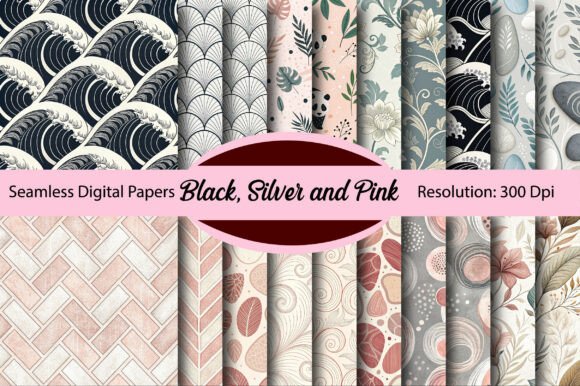 Download Black, Silver and Pink Digital Paper - Black Collection