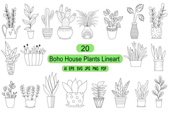 Download Boho House Plants Lineart Graphic - Plant Collection