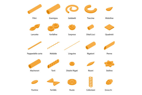 Download Fusilli Pasta Icons Set, Isometric Style - Fusilli Collection