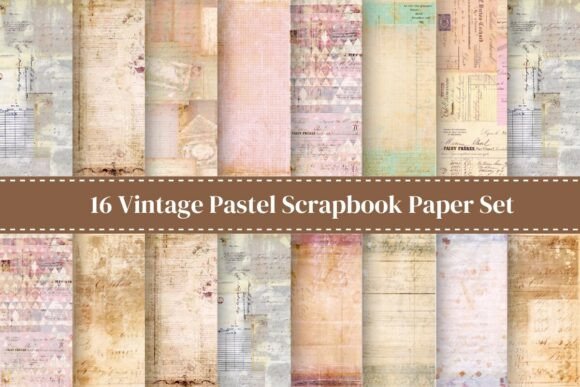 Download Vintage Pastel Scrapbook Paper Set - Scrapbook paper set Collection