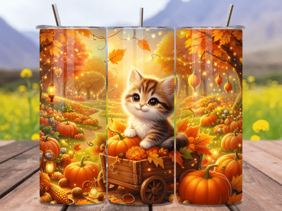 Download Autumn Cute Cat Pumpkin Tumbler Wrap PNG - Premium Resources