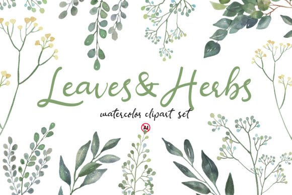 Download Watercolor Leaves &amp; Herbs Clipart Set - Watercolor leaves Collection